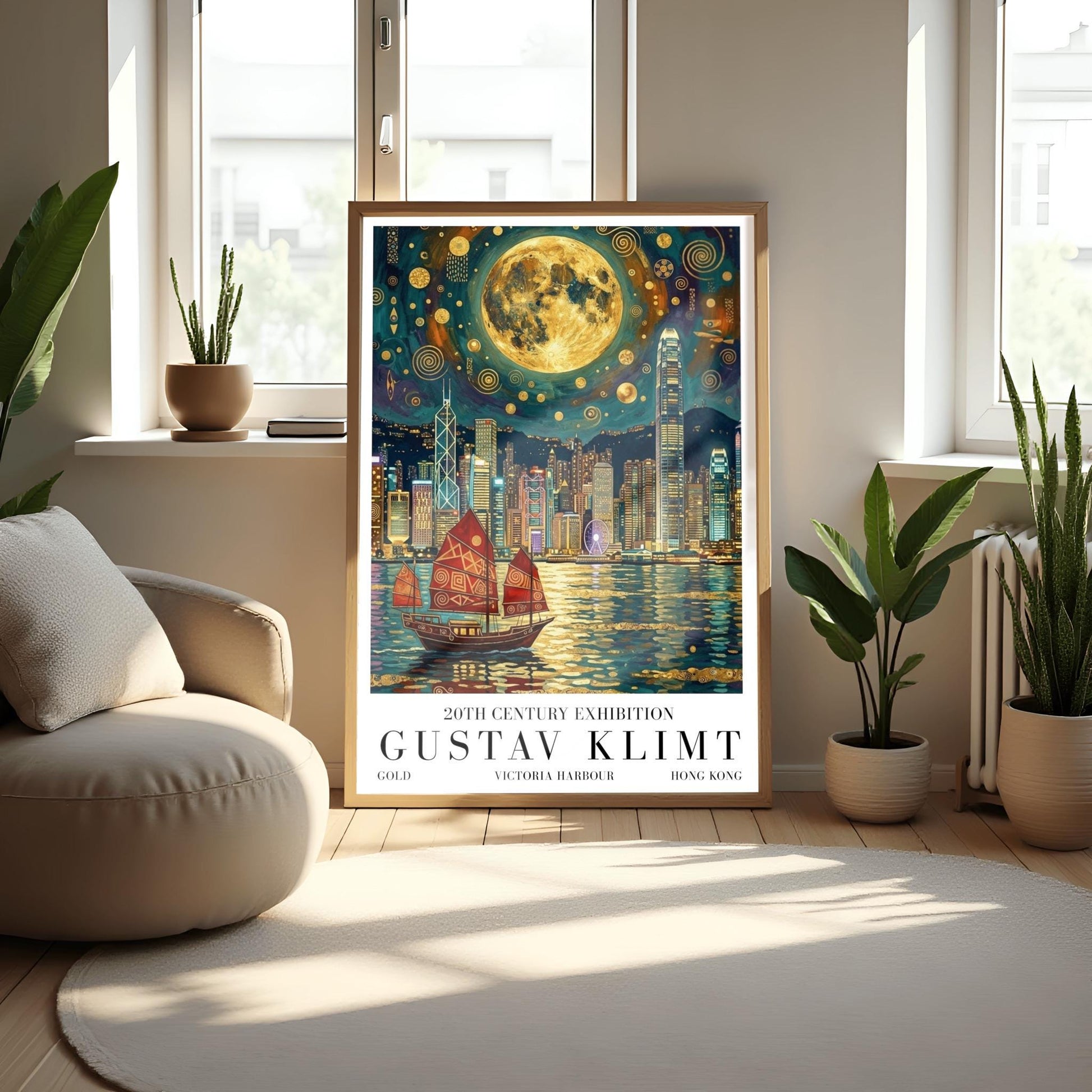 Gustav Klimt Victoria Harbour Print ‚Äì Hong Kong Golden Mosaic Skyline Poster (main image)