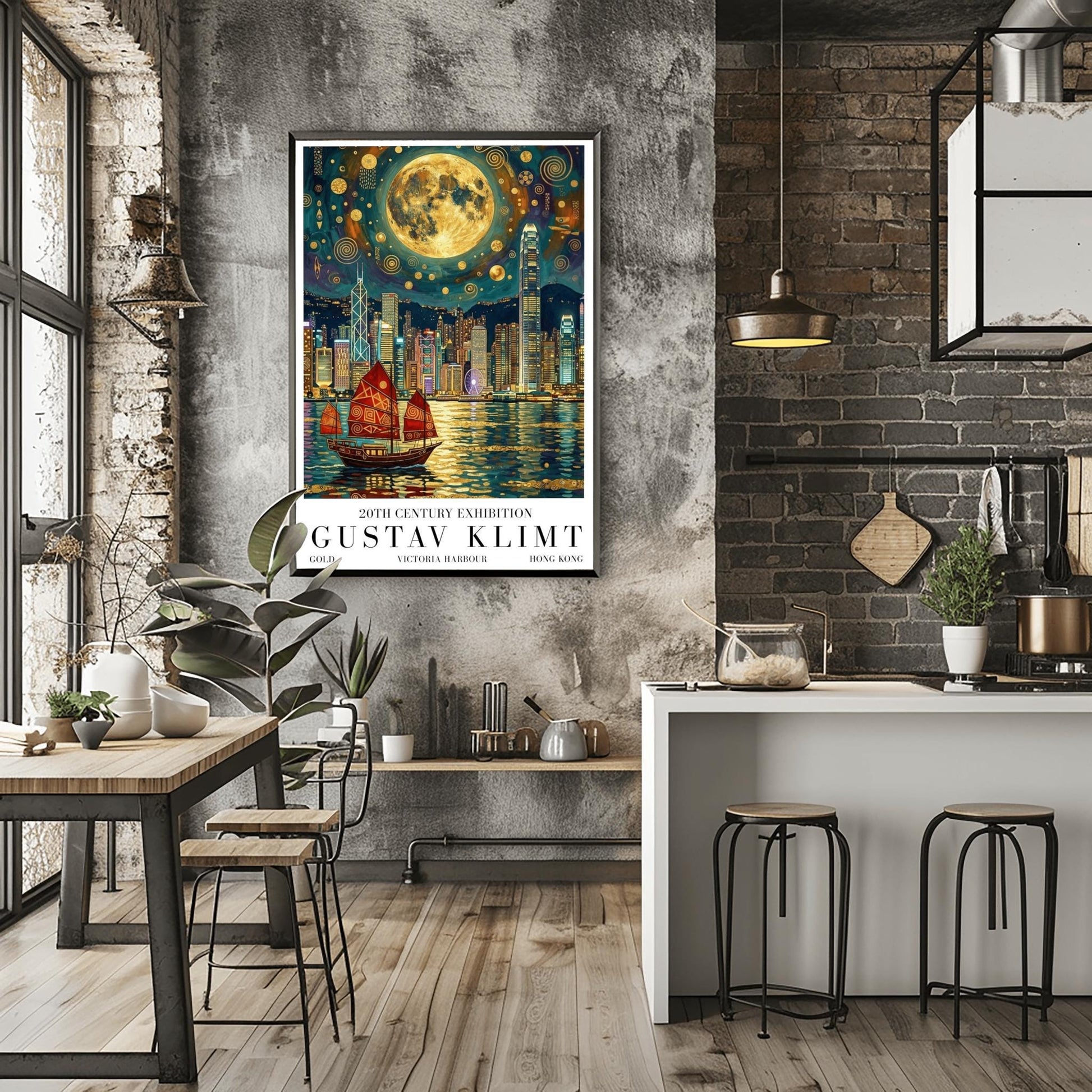 Gustav Klimt Victoria Harbour Print ‚Äì Hong Kong Golden Mosaic Skyline Poster (view 2)