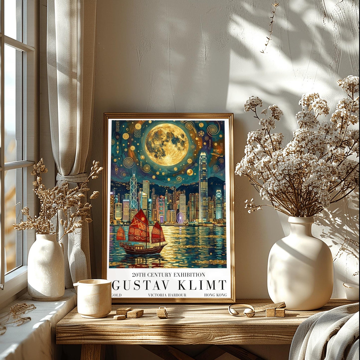Gustav Klimt Victoria Harbour Print ‚Äì Hong Kong Golden Mosaic Skyline Poster (view 6)