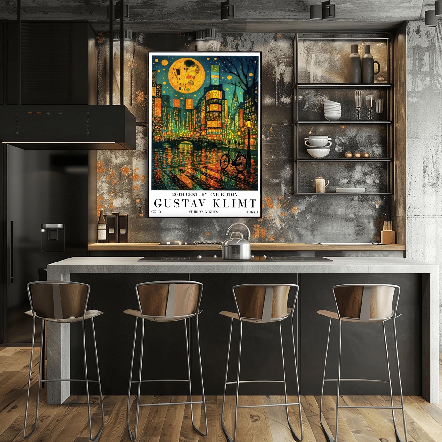 Gustav Klimt Moon Shibuya Night Print: Tokyo Mid-Century Exhibition Poster (view 2)