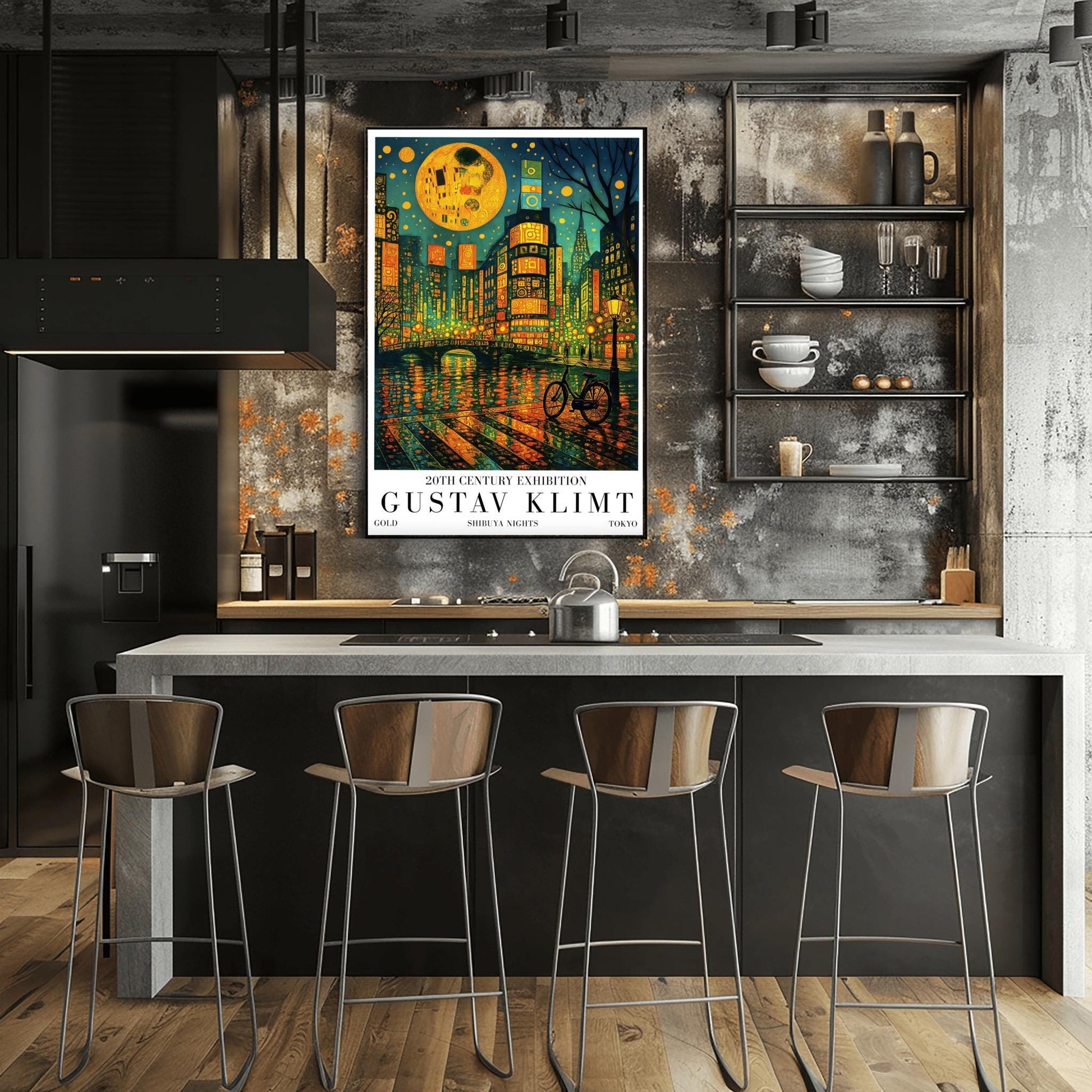 Gustav Klimt Moon Shibuya Night Print: Tokyo Mid-Century Exhibition Poster (view 2)