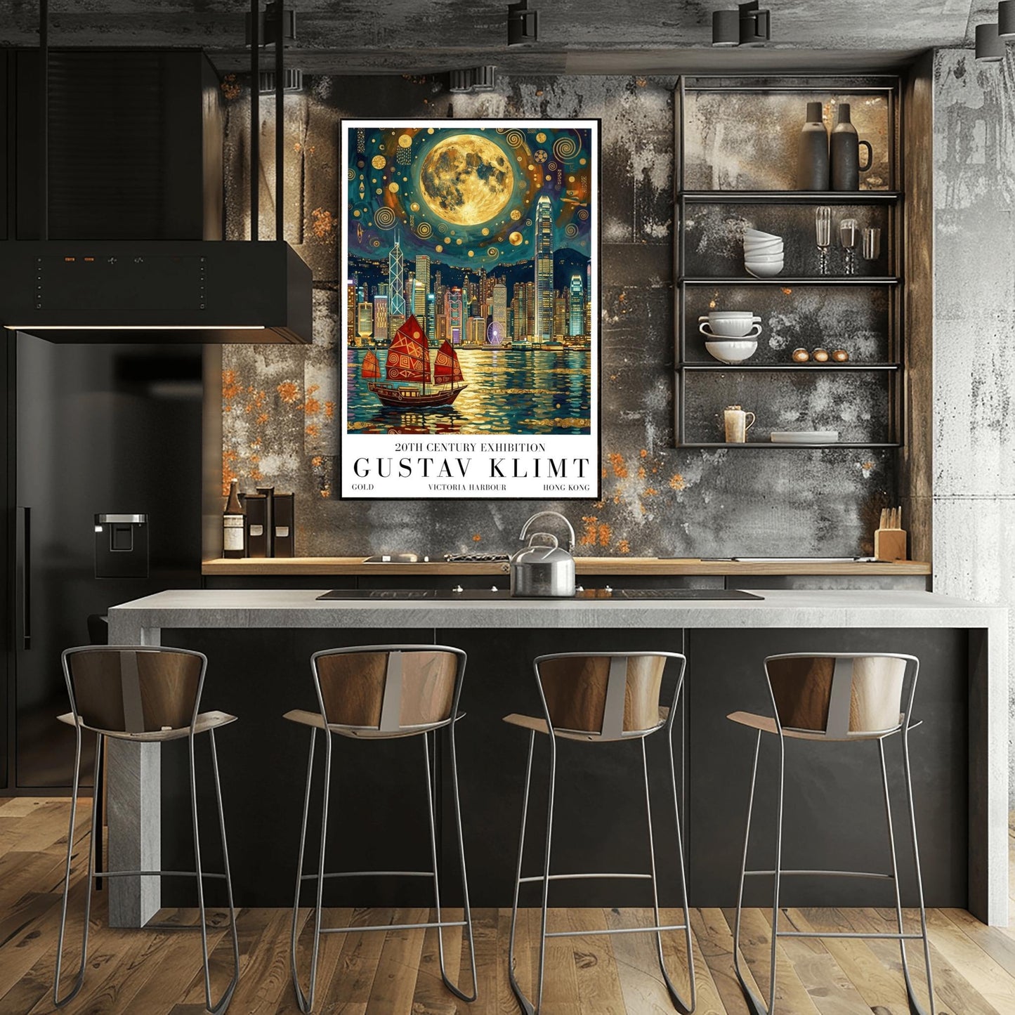 Gustav Klimt Victoria Harbour Print ‚Äì Hong Kong Golden Mosaic Skyline Poster (view 9)