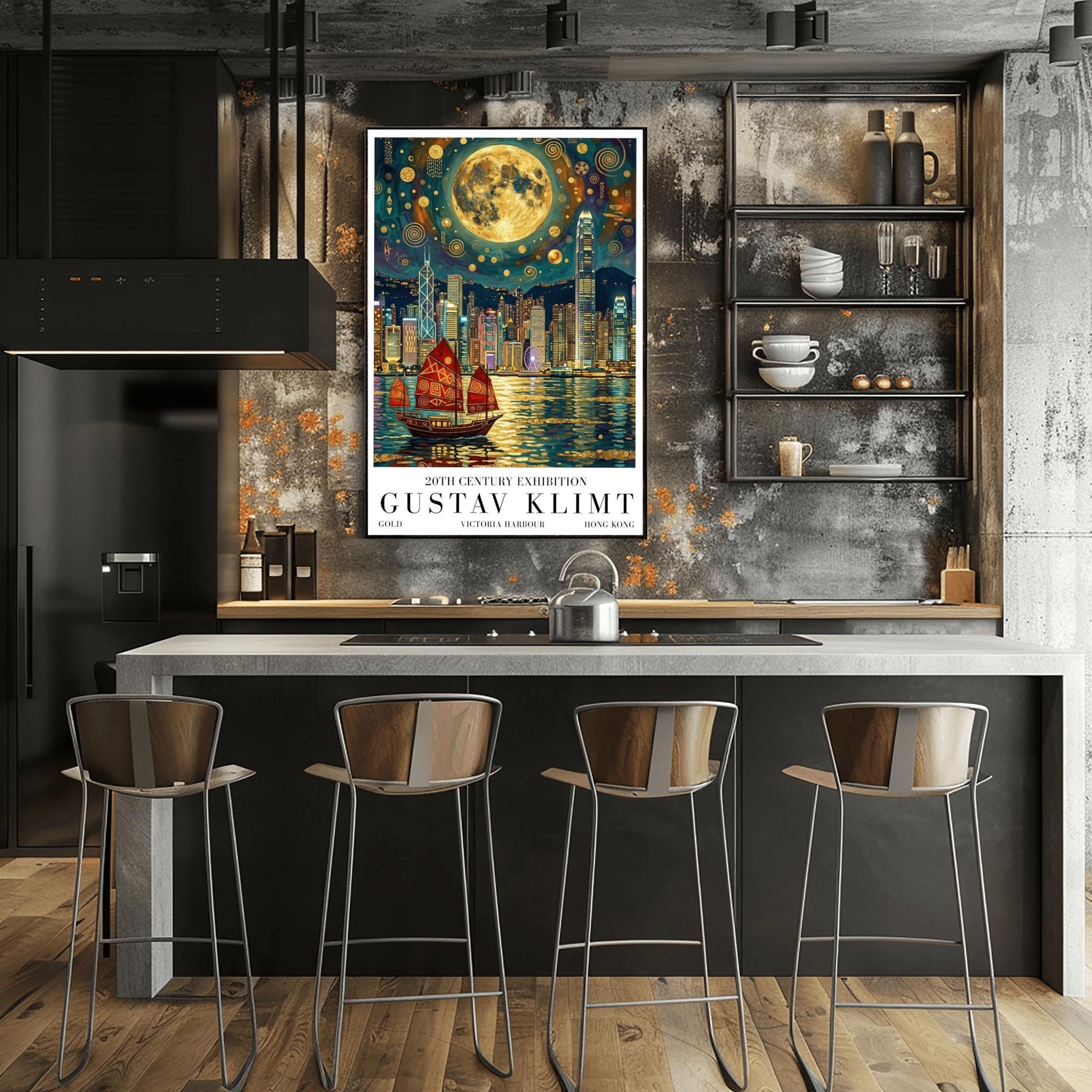 Gustav Klimt Victoria Harbour Print ‚Äì Hong Kong Golden Mosaic Skyline Poster (view 9)