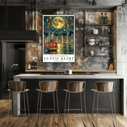 Gustav Klimt Victoria Harbour Print ‚Äì Hong Kong Golden Mosaic Skyline Poster (view 9)