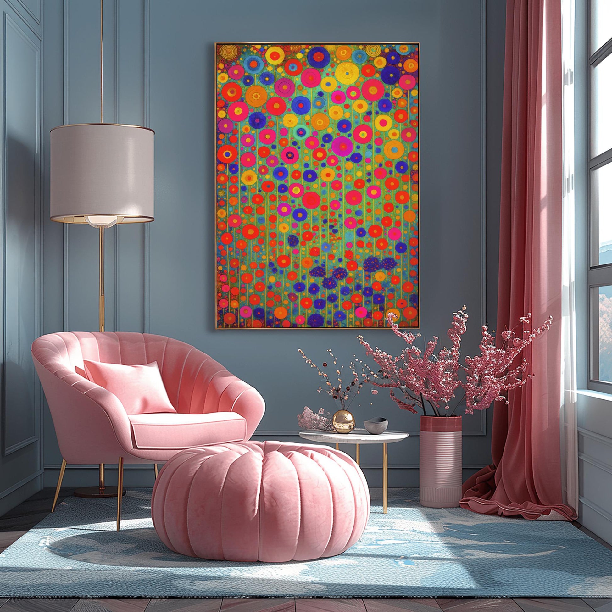 Gustav Klimt Neon Floral Garden Inspiration Print ‚Äì Pop Art Nouveau Meadow Poster (main image)