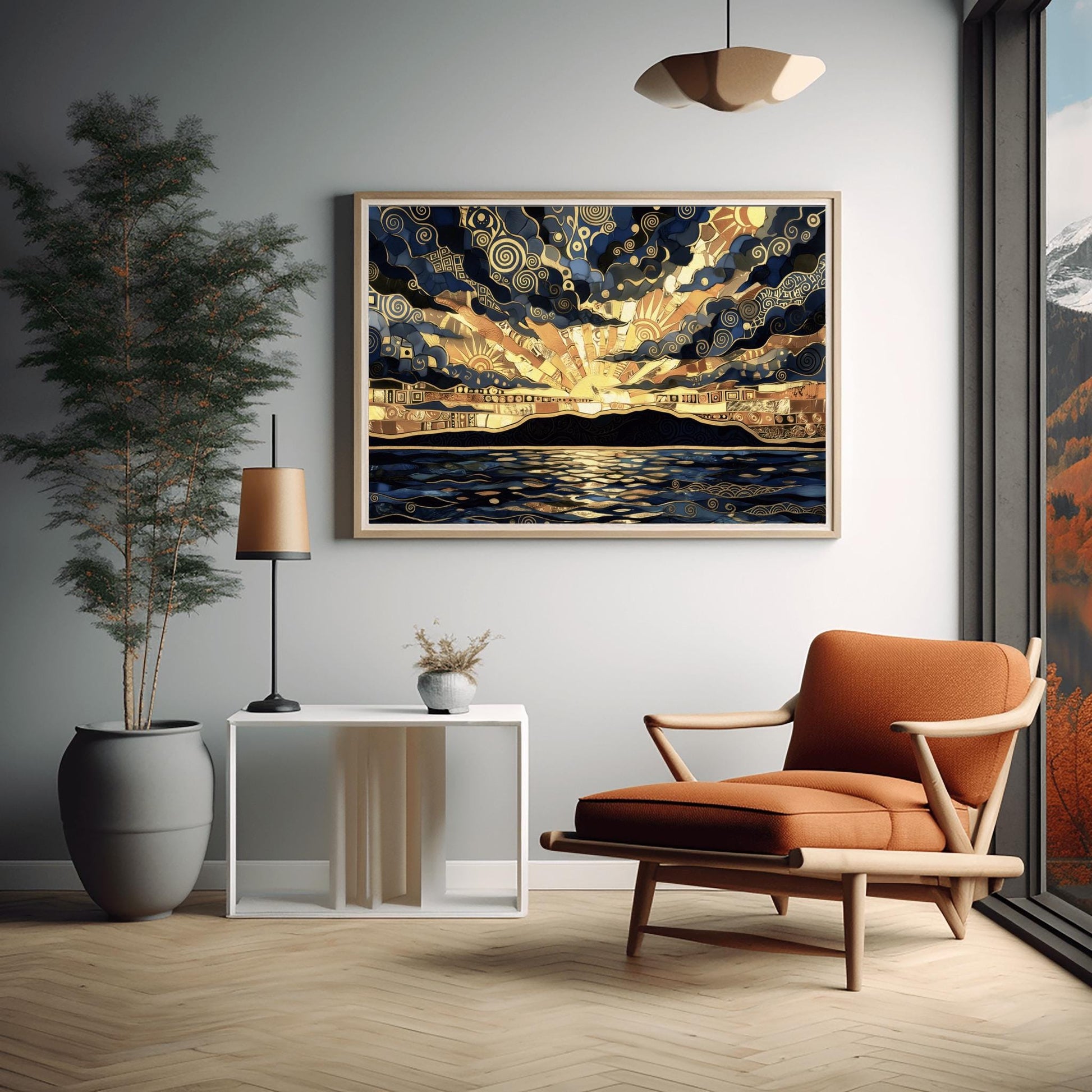 Gustav Klimt Inspired Golden Sunset Mosaic ‚Äì Art Nouveau Landscape Print (view 6)