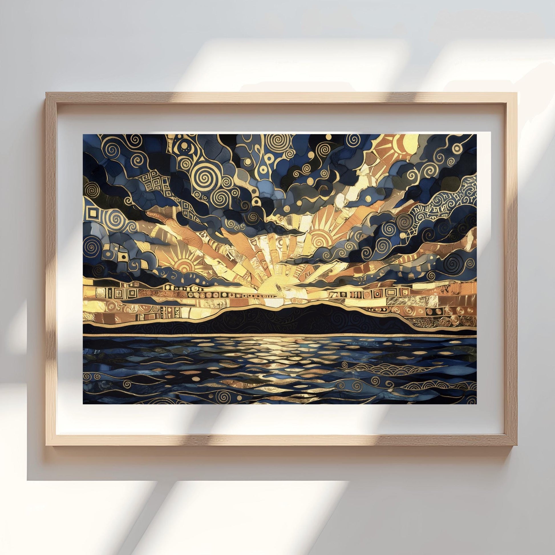 Gustav Klimt Inspired Golden Sunset Mosaic ‚Äì Art Nouveau Landscape Print (view 7)