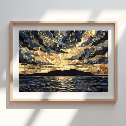 Gustav Klimt Inspired Golden Sunset Mosaic ‚Äì Art Nouveau Landscape Print (view 7)