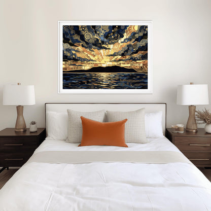 Gustav Klimt Inspired Golden Sunset Mosaic ‚Äì Art Nouveau Landscape Print (view 9)