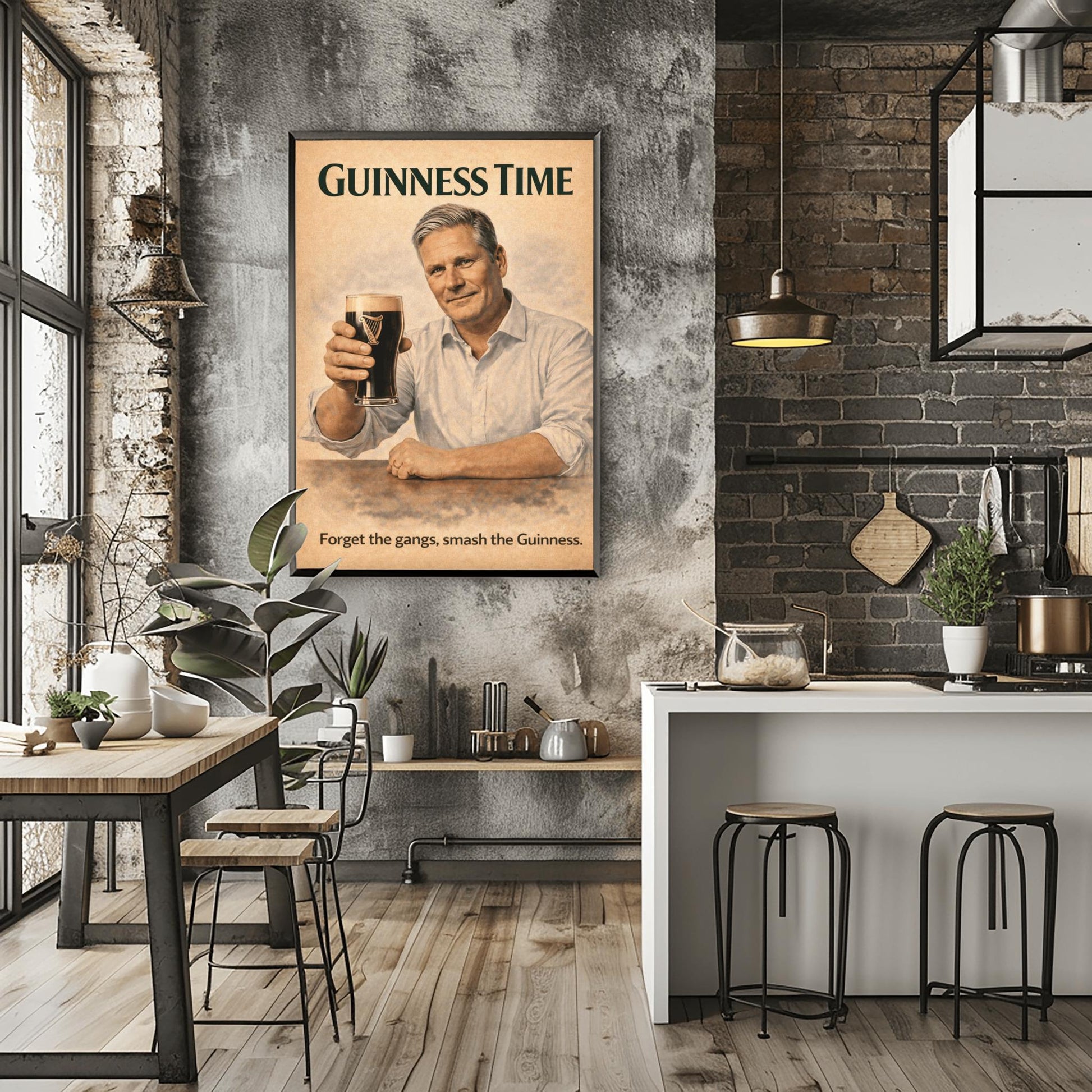 Keir Starmer Guinness Poster: Prime Minister Political Satire Irish Pub Art (view 2)