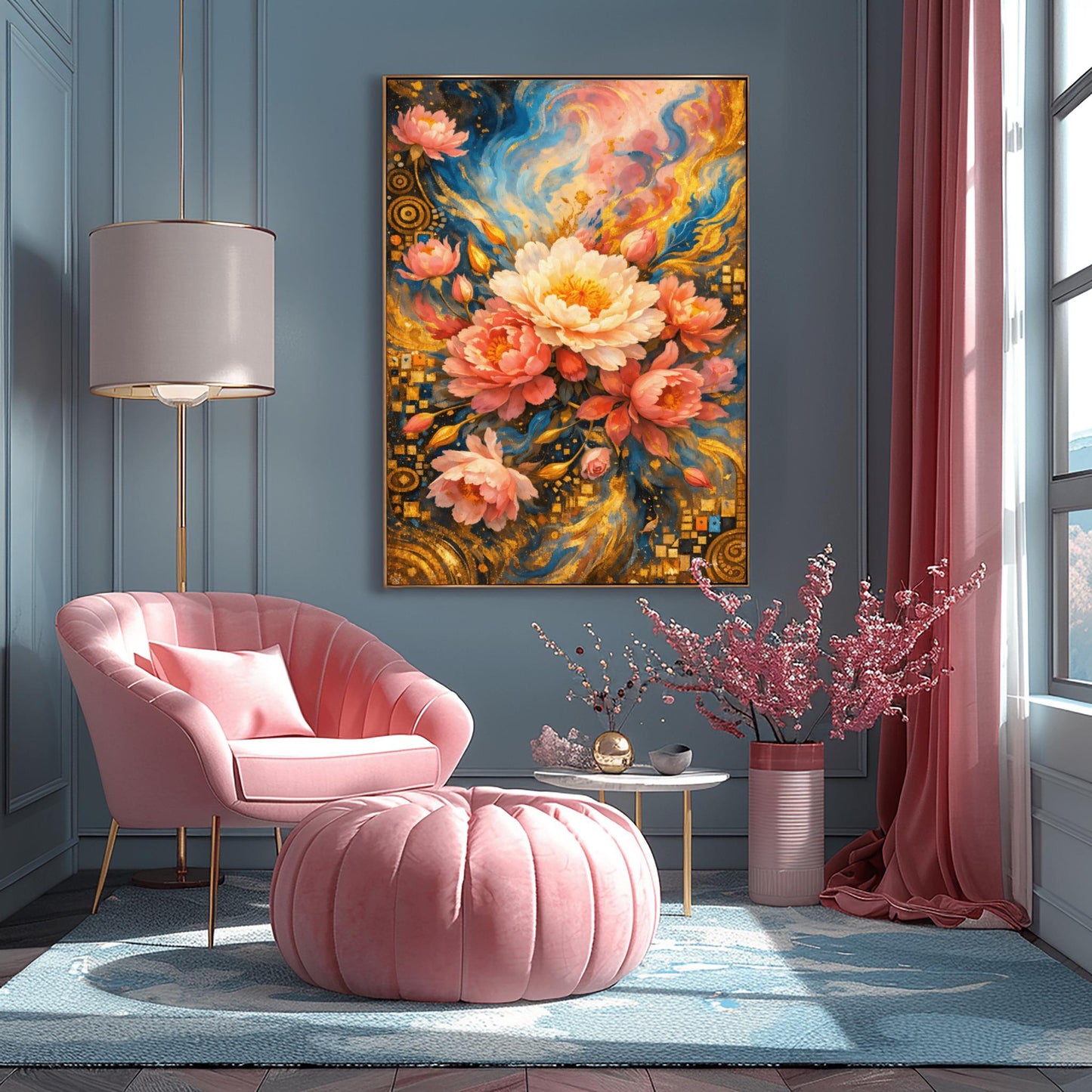 Gustav Klimt Golden Peony Masterpiece Inspiration Print ‚Äì Art Nouveau Floral Bouquet (view 2)