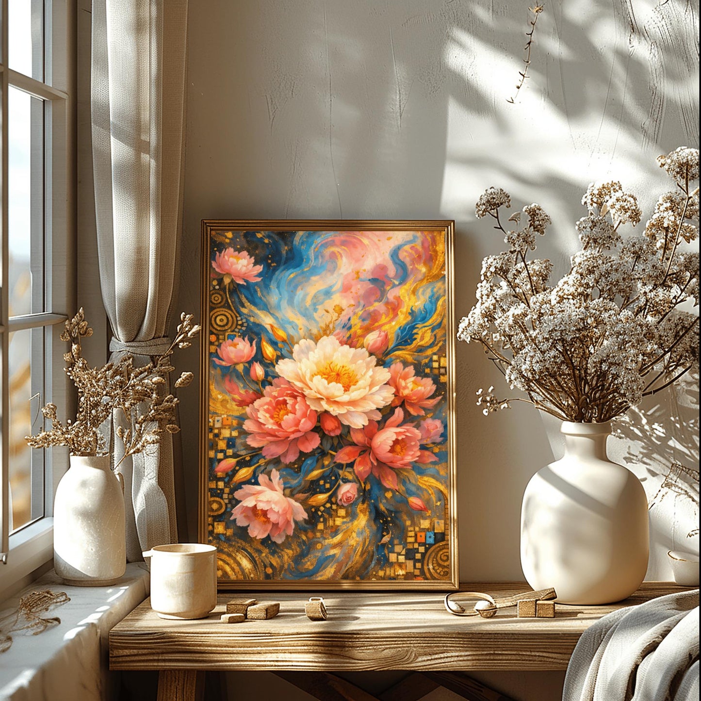 Gustav Klimt Golden Peony Masterpiece Inspiration Print ‚Äì Art Nouveau Floral Bouquet (view 4)