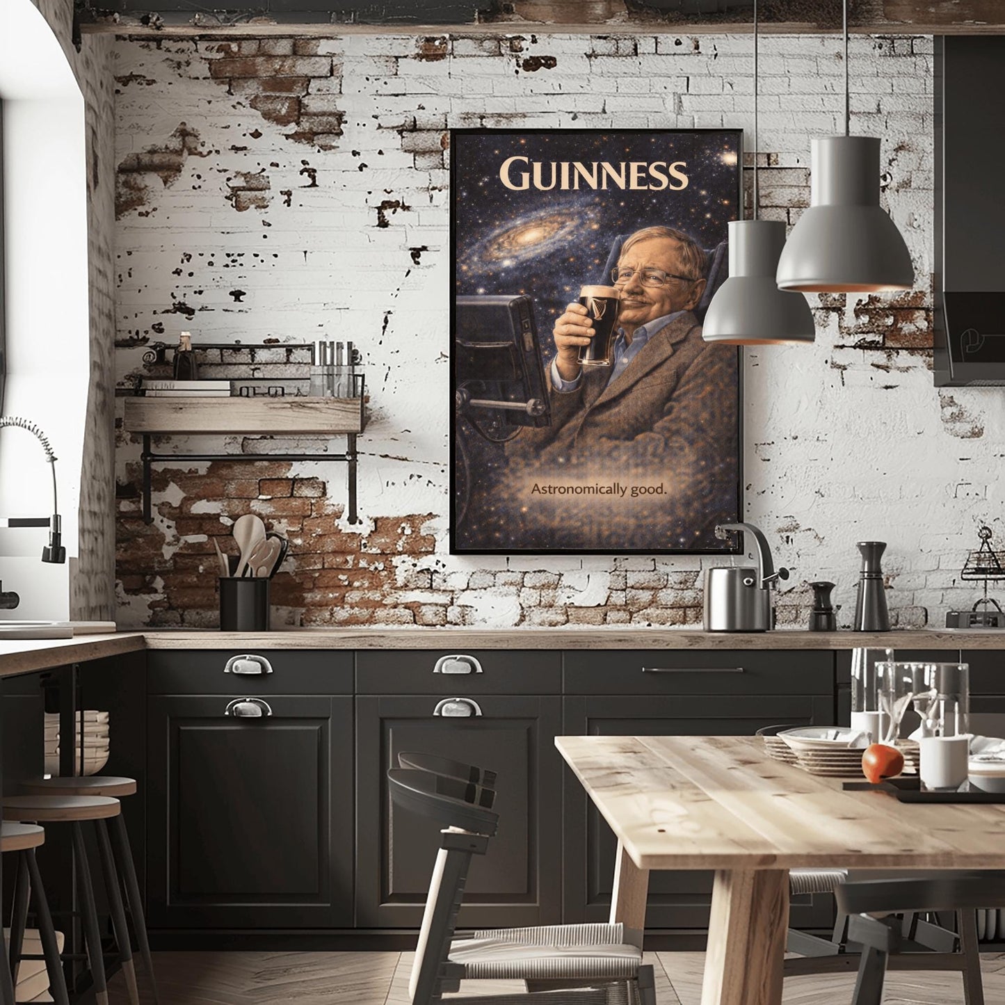 Stephen Hawking Guinness Poster: Cosmic Science Political Satire Irish Pub Art (view 2)