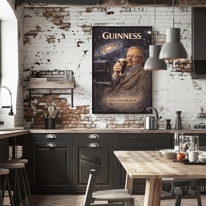 Stephen Hawking Guinness Poster: Cosmic Science Political Satire Irish Pub Art (view 2)
