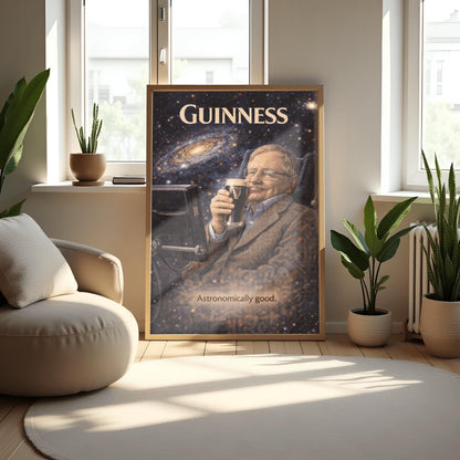 Stephen Hawking Guinness Poster: Cosmic Science Political Satire Irish Pub Art (view 4)