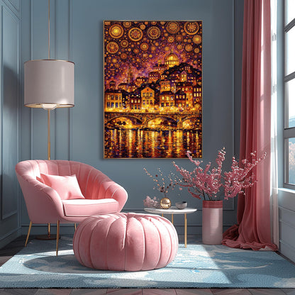 Gustav Klimt Cityscape Inspiration Print ‚Äì Starry Night Mosaic Art (main image)