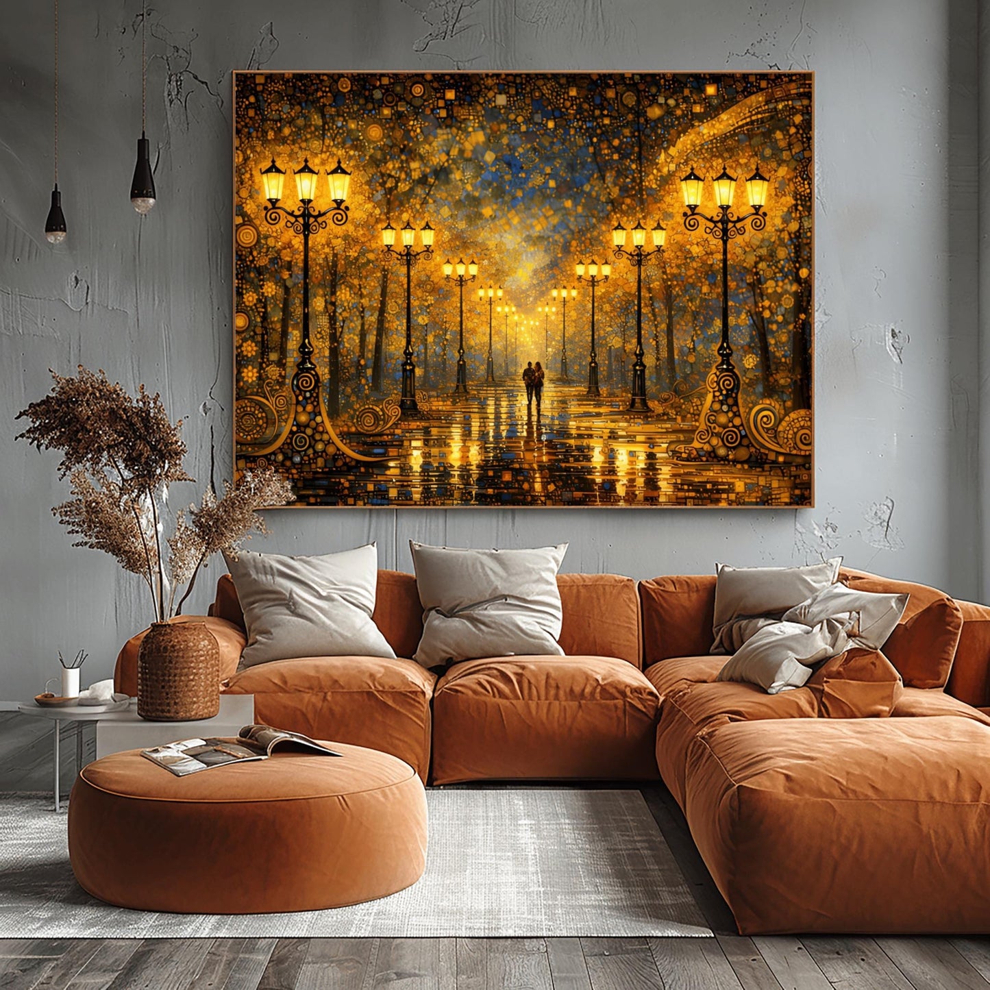 Gustav Klimt Midnight Stroll on the Avenue of Light Inspiration - Romantic Couple Walk ‚Äì (main image)