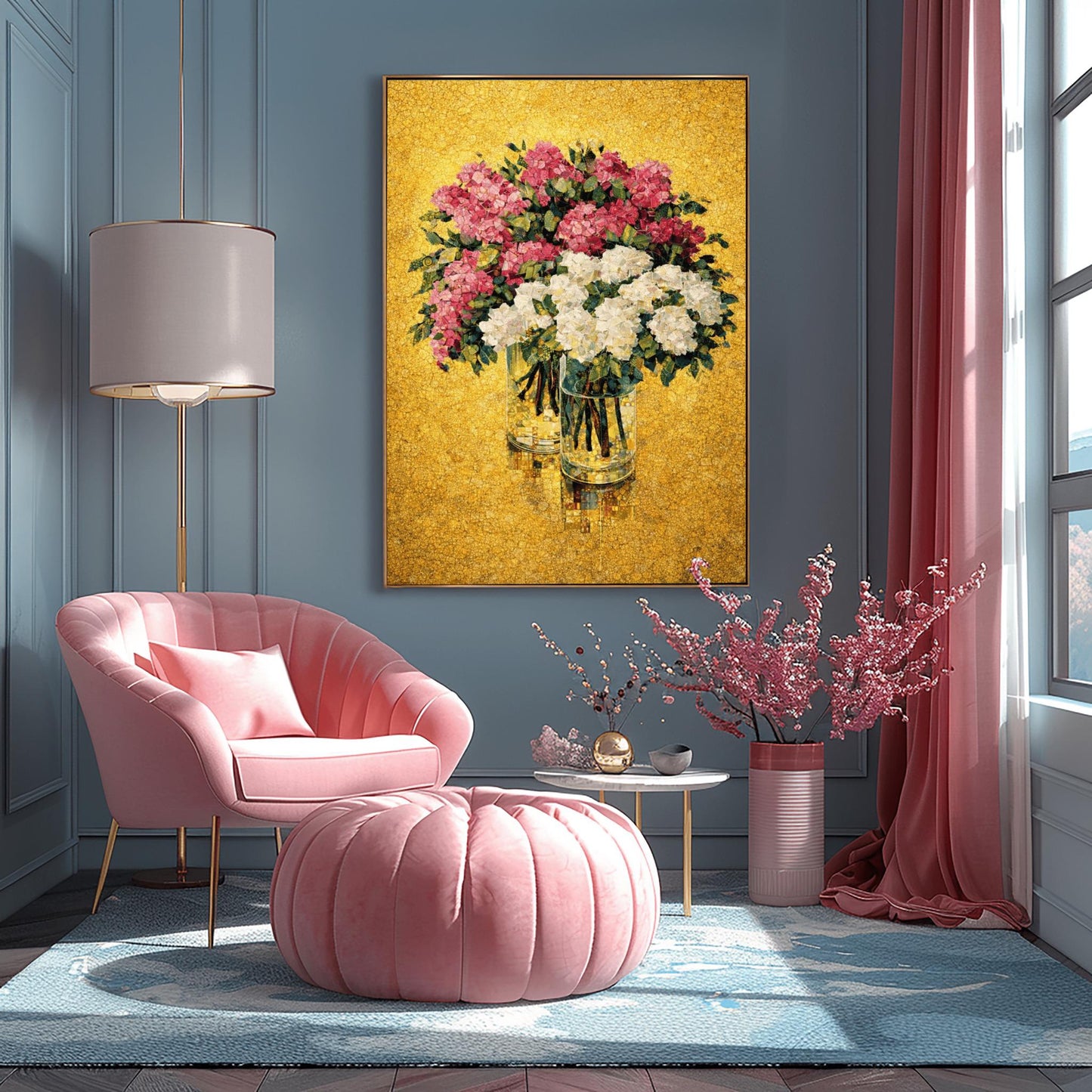 Gustav Klimt Hydrangea Inspiration Print ‚Äì Gold Floral Wall Art (main image)