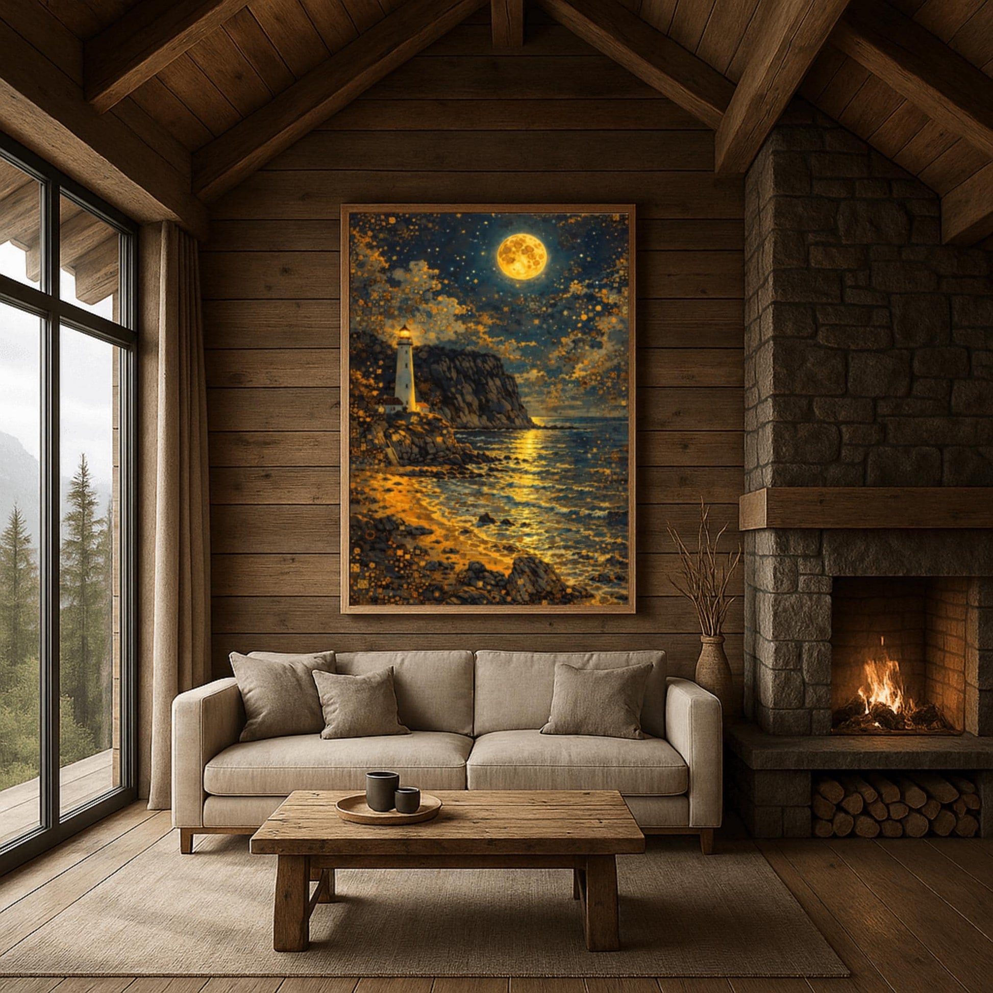 Gustav Klimt Lighthouse Inspiration Print ‚Äì Golden Moon Wall Art (main image)