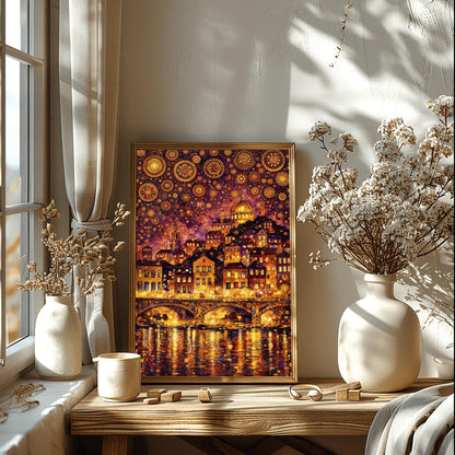 Gustav Klimt Cityscape Inspiration Print ‚Äì Starry Night Mosaic Art (view 3)