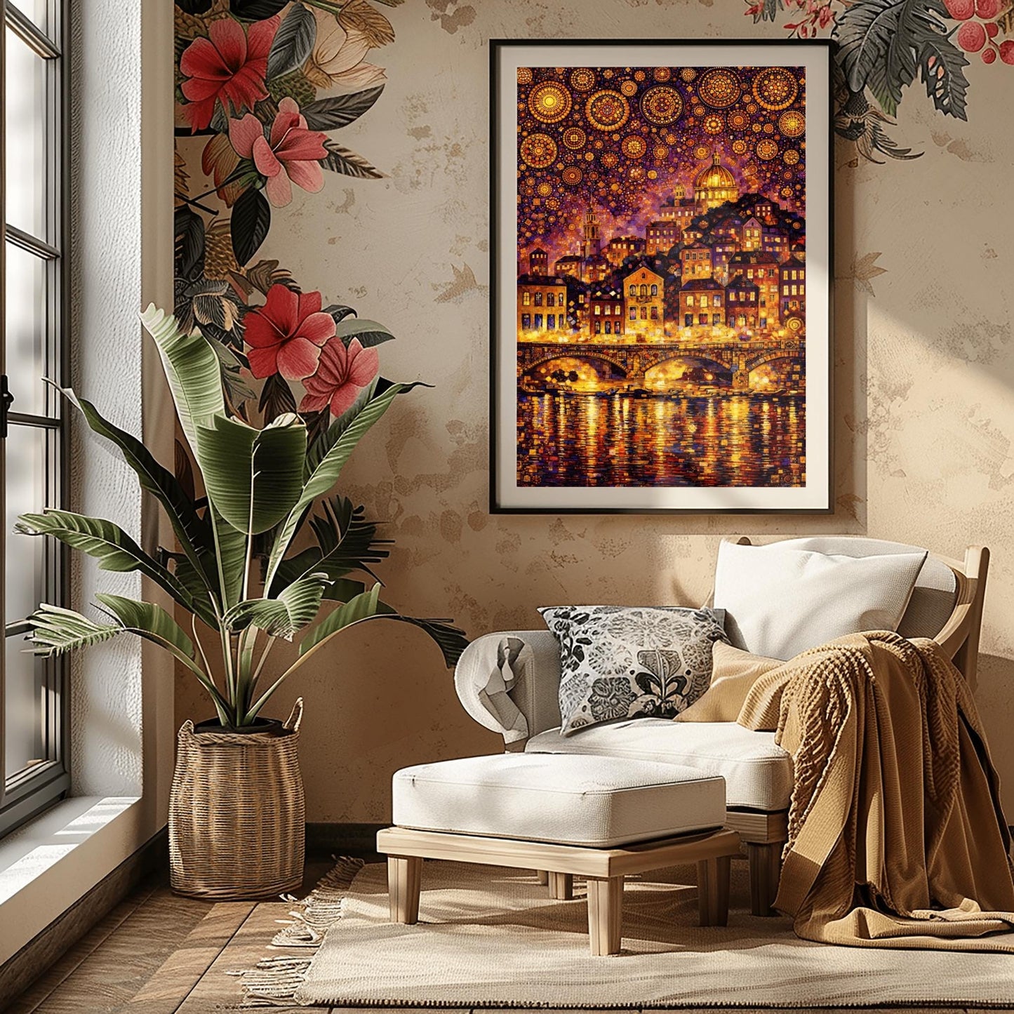 Gustav Klimt Cityscape Inspiration Print ‚Äì Starry Night Mosaic Art (view 4)