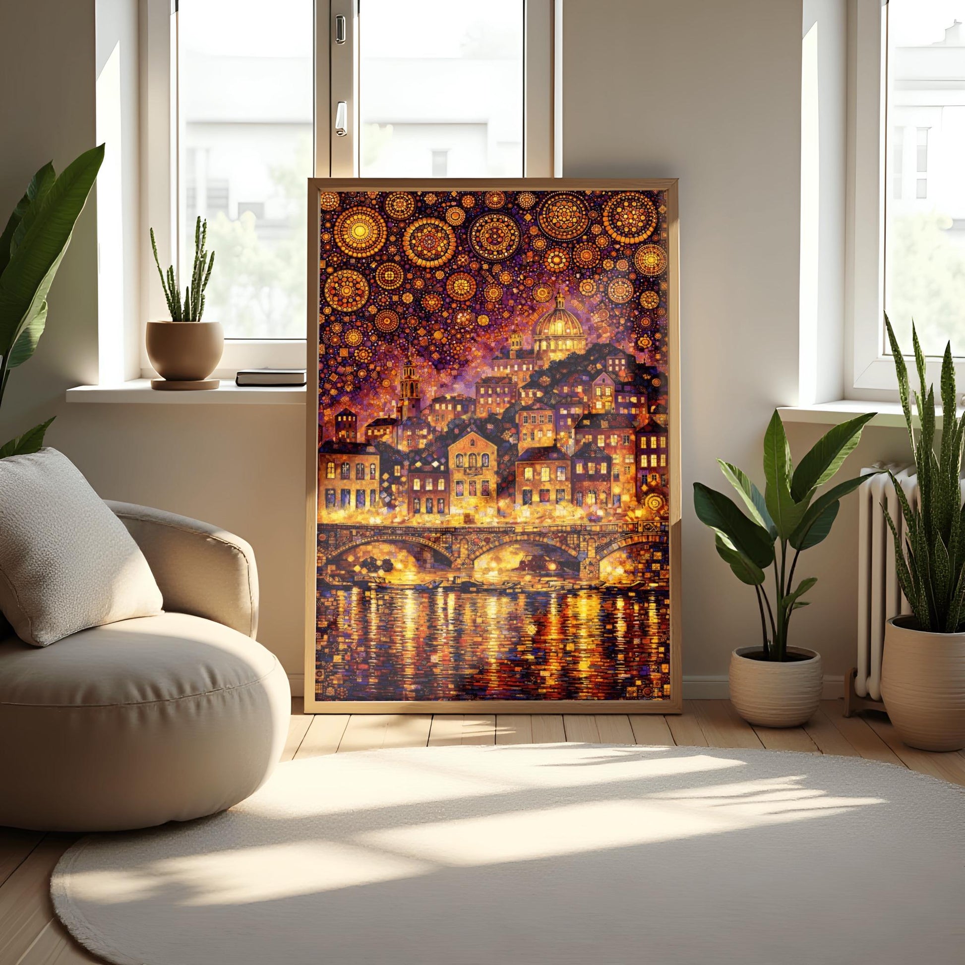 Gustav Klimt Cityscape Inspiration Print ‚Äì Starry Night Mosaic Art (view 5)