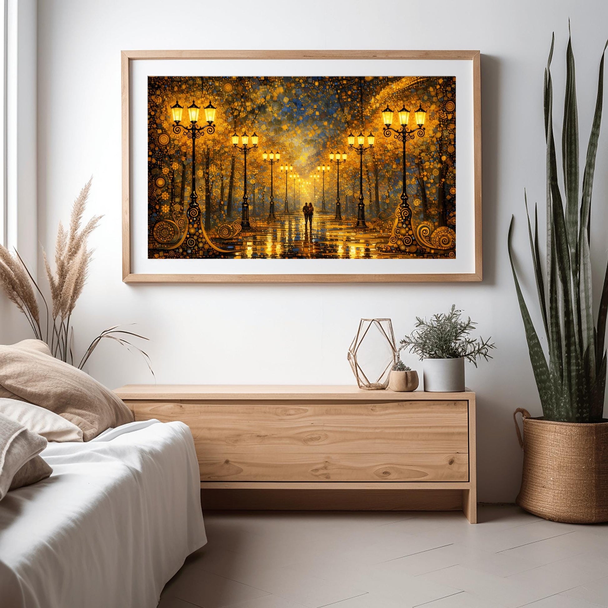 Gustav Klimt Midnight Stroll on the Avenue of Light Inspiration - Romantic Couple Walk ‚Äì (view 2)