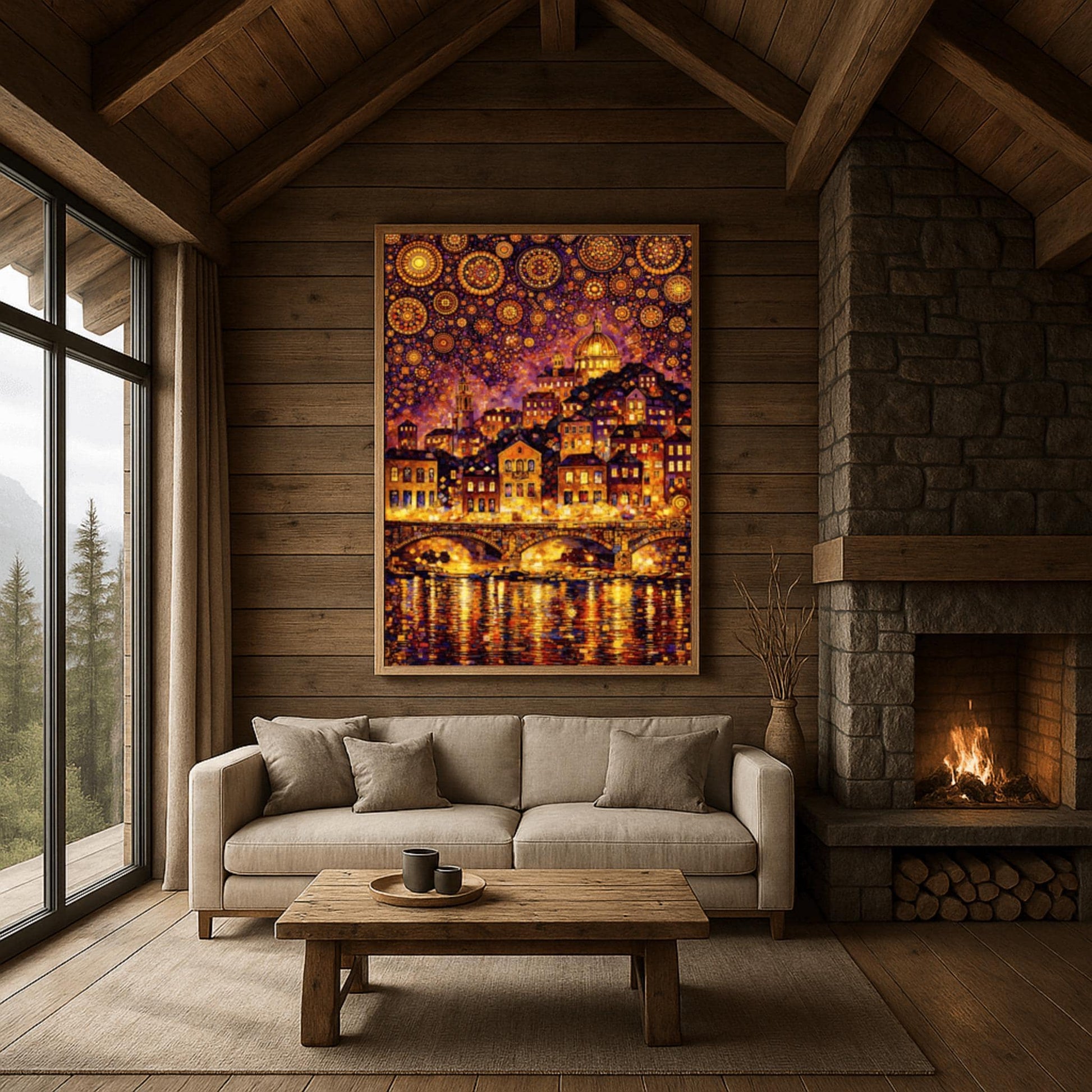 Gustav Klimt Cityscape Inspiration Print ‚Äì Starry Night Mosaic Art (view 7)