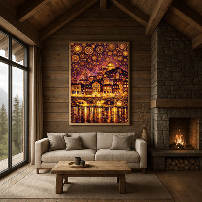 Gustav Klimt Cityscape Inspiration Print ‚Äì Starry Night Mosaic Art (view 7)