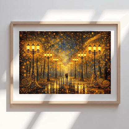 Gustav Klimt Midnight Stroll on the Avenue of Light Inspiration - Romantic Couple Walk ‚Äì (view 9)