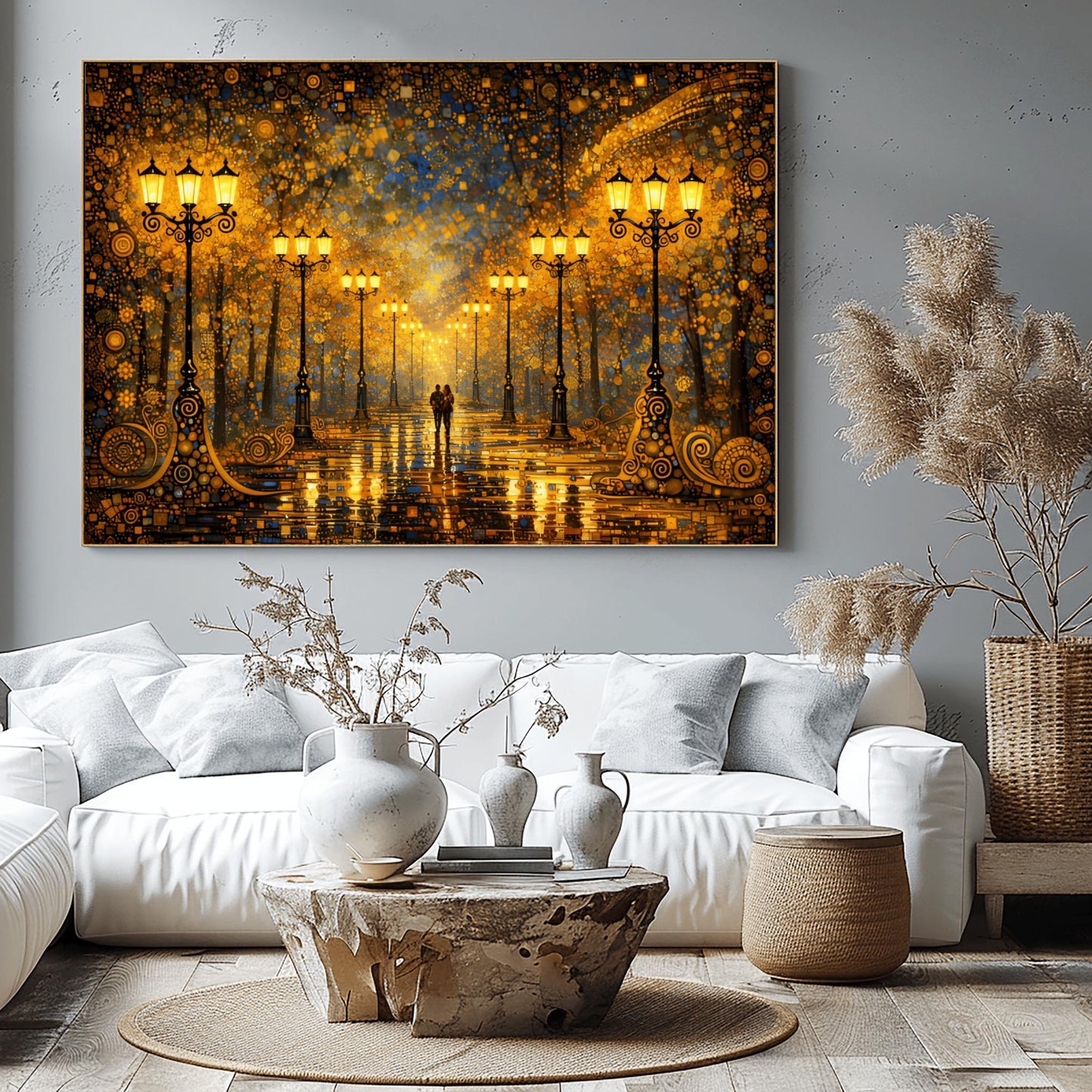 Gustav Klimt Midnight Stroll on the Avenue of Light Inspiration - Romantic Couple Walk ‚Äì (view 10)