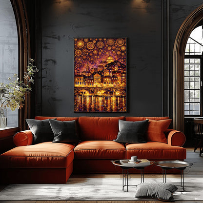Gustav Klimt Cityscape Inspiration Print ‚Äì Starry Night Mosaic Art (view 8)