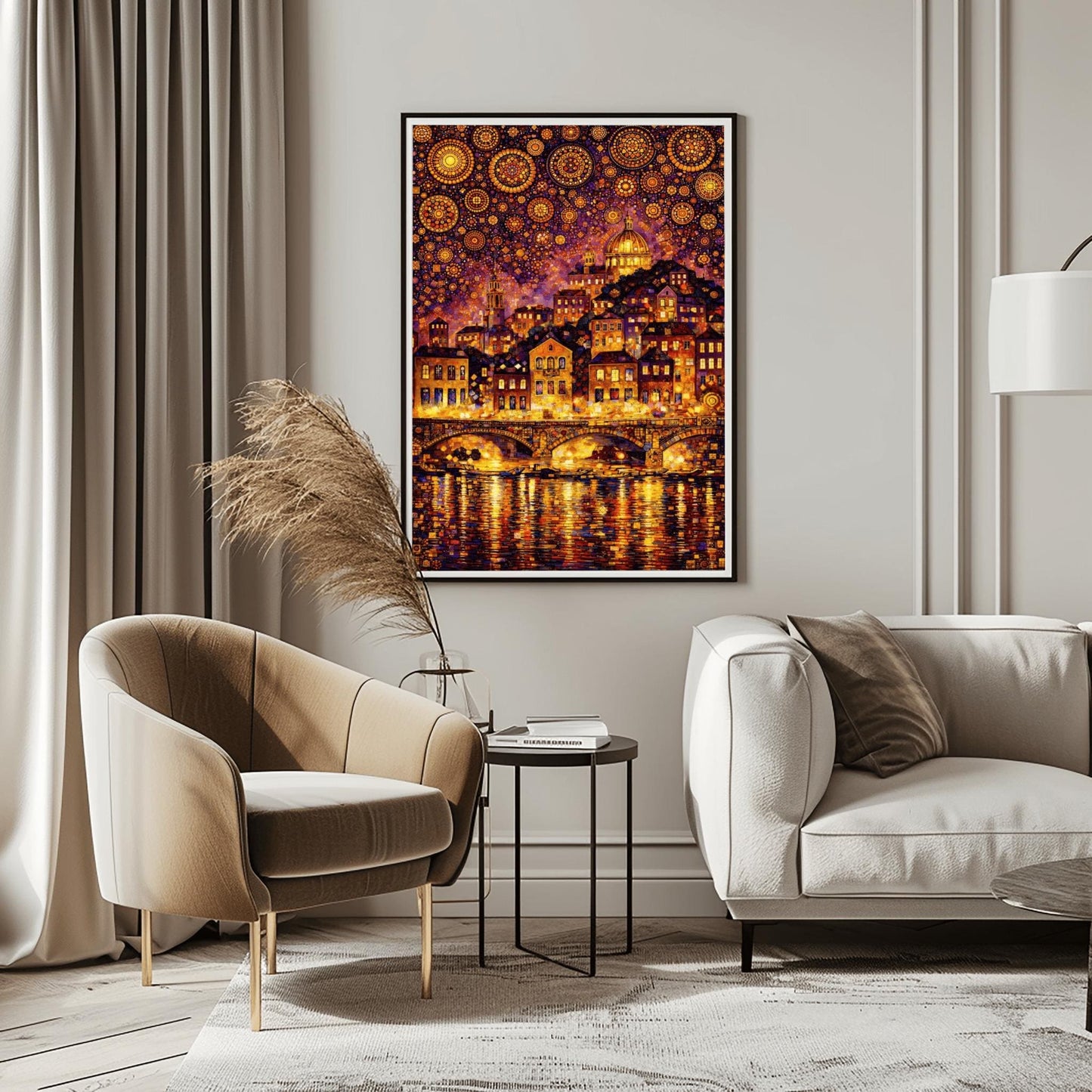 Gustav Klimt Cityscape Inspiration Print ‚Äì Starry Night Mosaic Art (view 9)