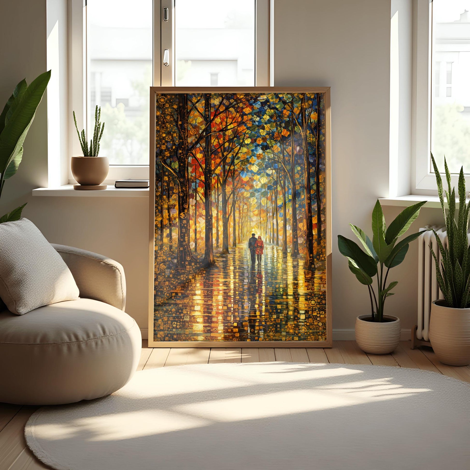 Gustav Klimt Forest Couple Inspiration Print ‚Äì Romantic Autumn Walk Wall Art (view 4)