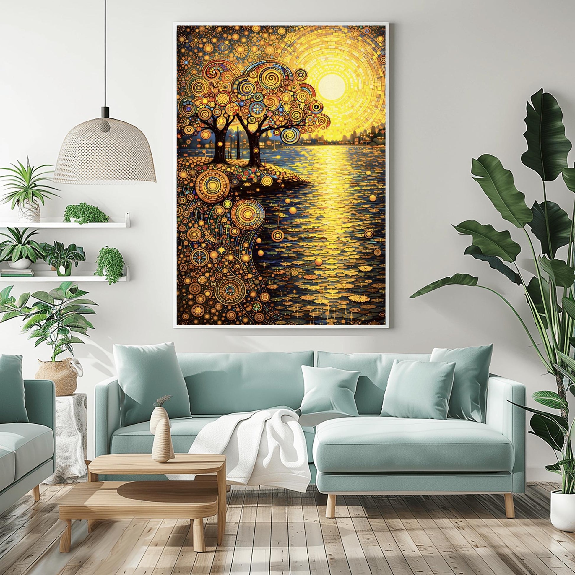 Gustav Klimt Inspired Mandala Sunset ‚Äì Golden Tree of Life Art (main image)