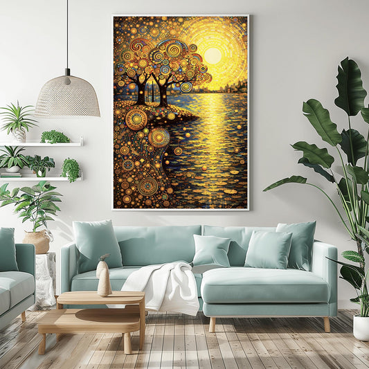 Gustav Klimt Inspired Mandala Sunset ‚Äì Golden Tree of Life Art (main image)