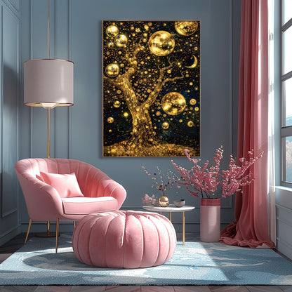 Gustav Klimt Inspired Celestial Tree Art ‚Äì Golden Night Sky Print (view 2)