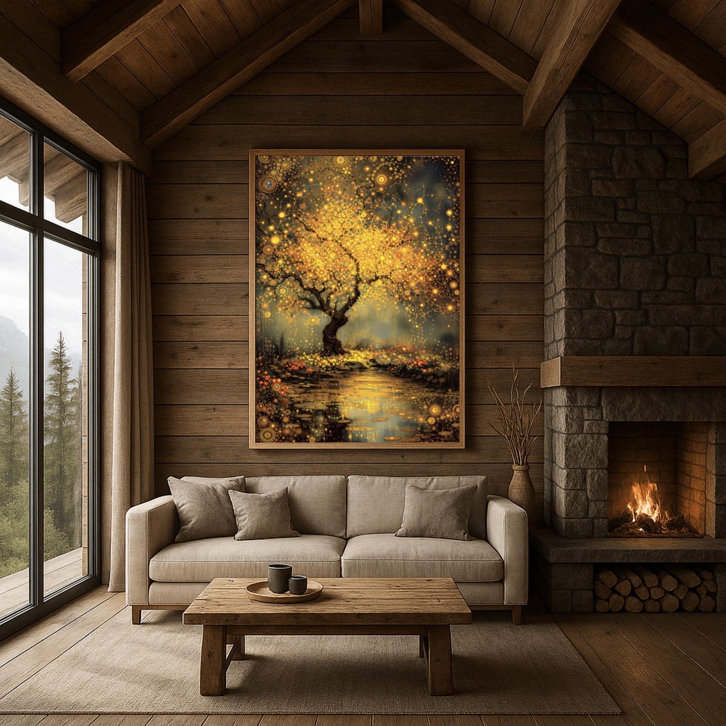 Gustav Klimt Inspired Tree of Life Print ‚Äì Golden Mystical Landscape (view 2)