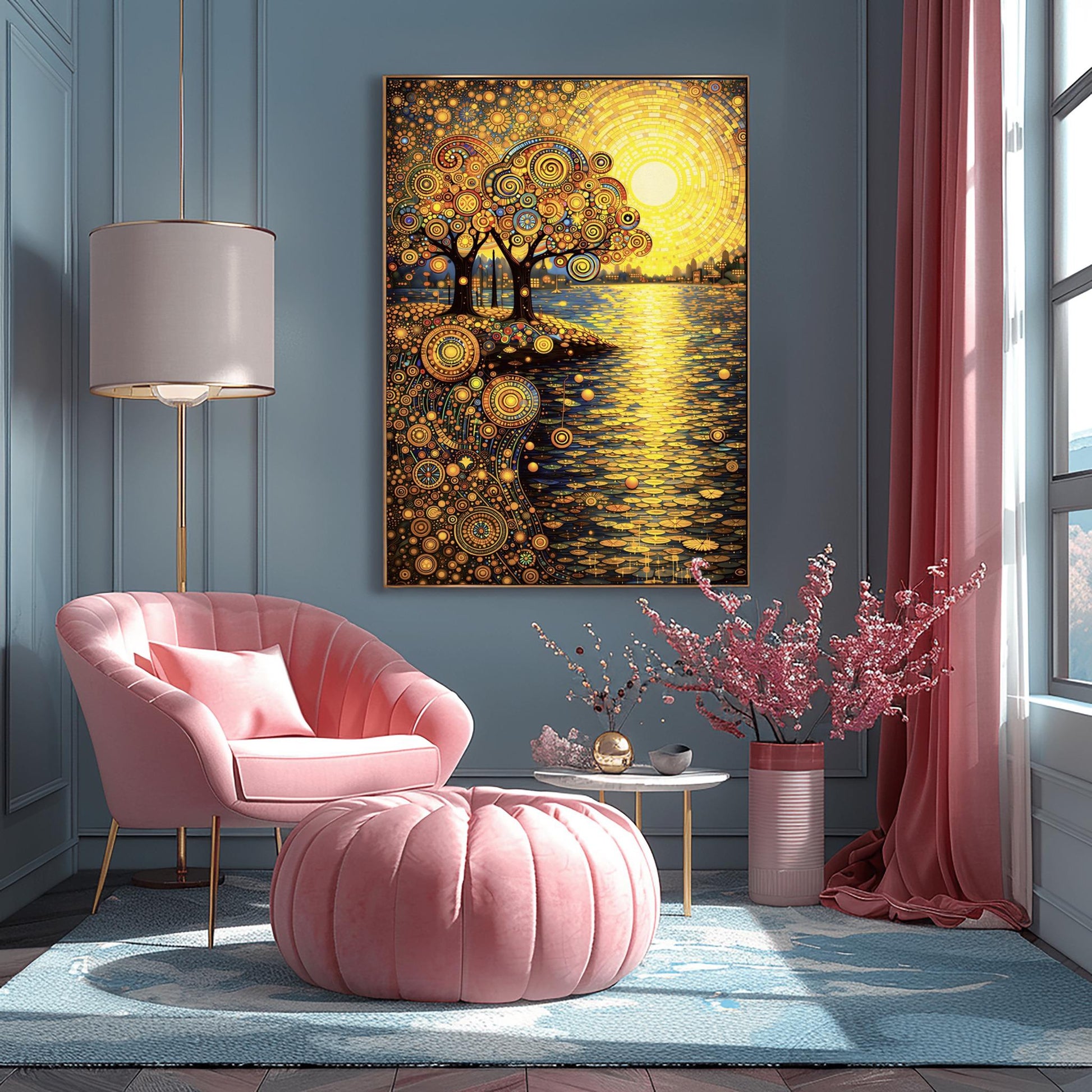 Gustav Klimt Inspired Mandala Sunset ‚Äì Golden Tree of Life Art (view 2)