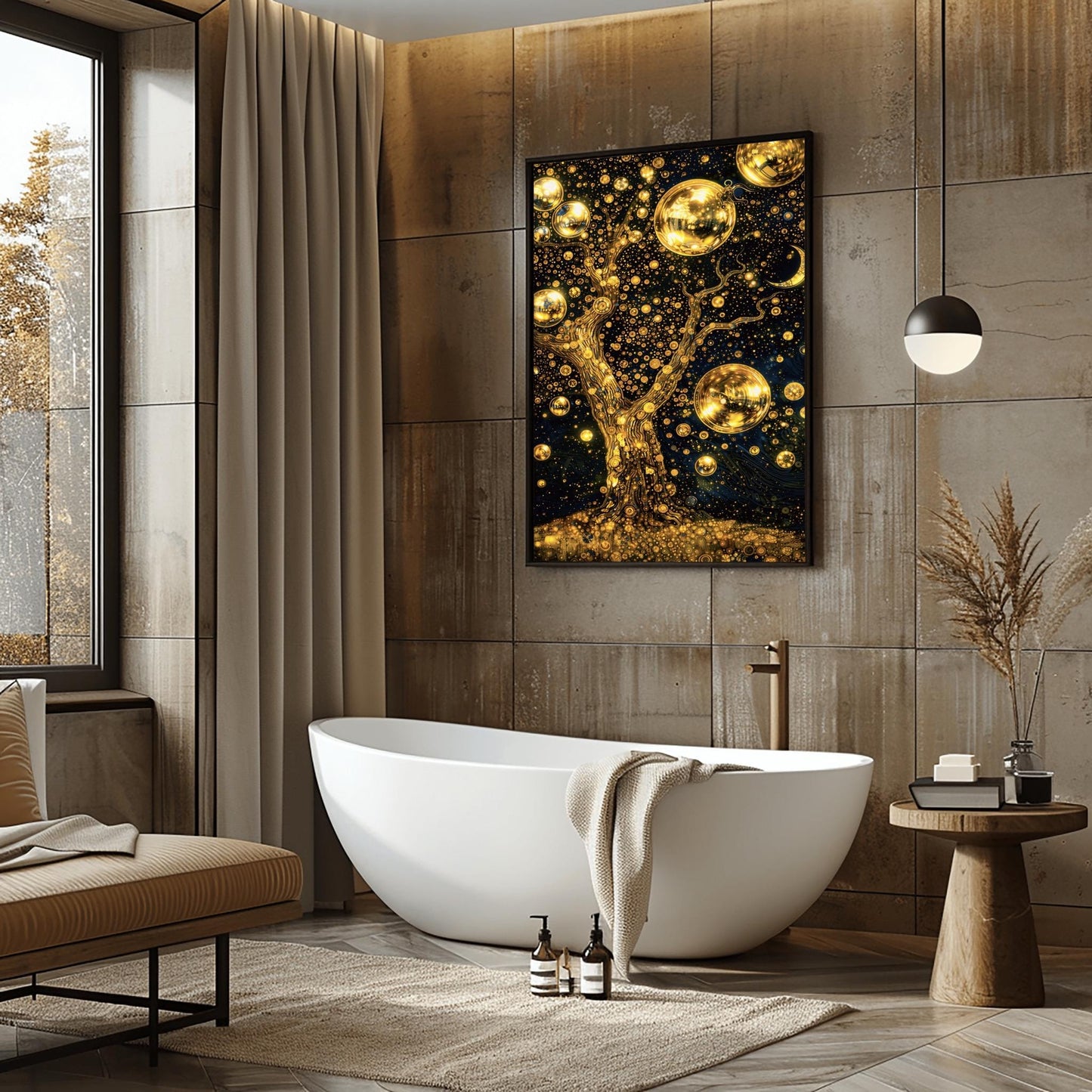Gustav Klimt Inspired Celestial Tree Art ‚Äì Golden Night Sky Print (view 3)