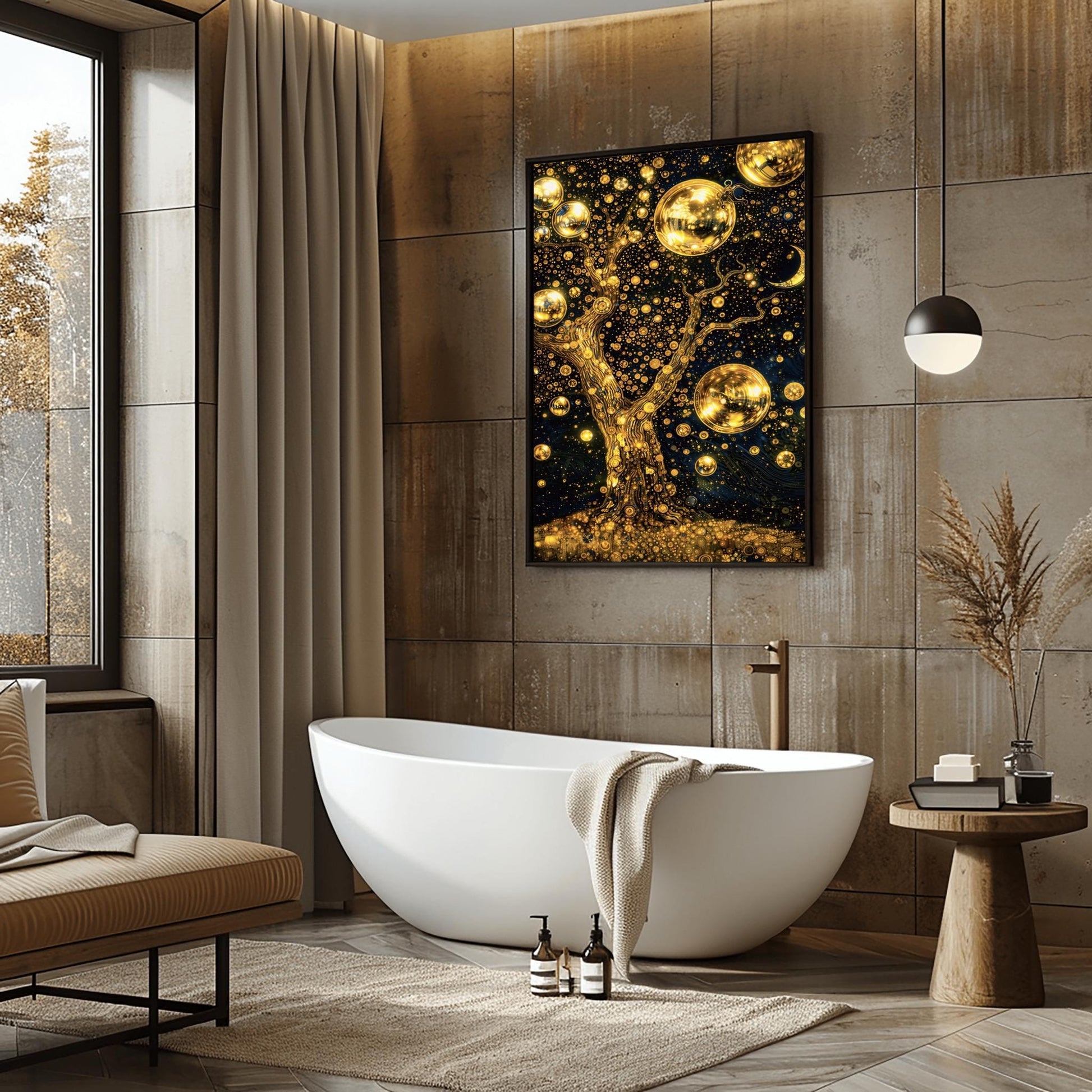 Gustav Klimt Inspired Celestial Tree Art ‚Äì Golden Night Sky Print (view 3)