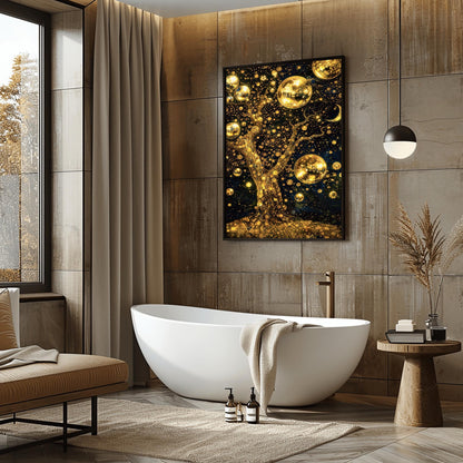 Gustav Klimt Inspired Celestial Tree Art ‚Äì Golden Night Sky Print (view 3)