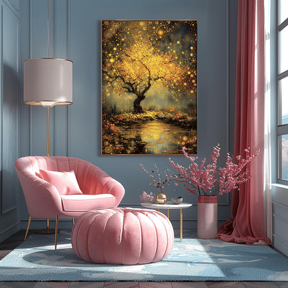 Gustav Klimt Inspired Tree of Life Print ‚Äì Golden Mystical Landscape (view 3)