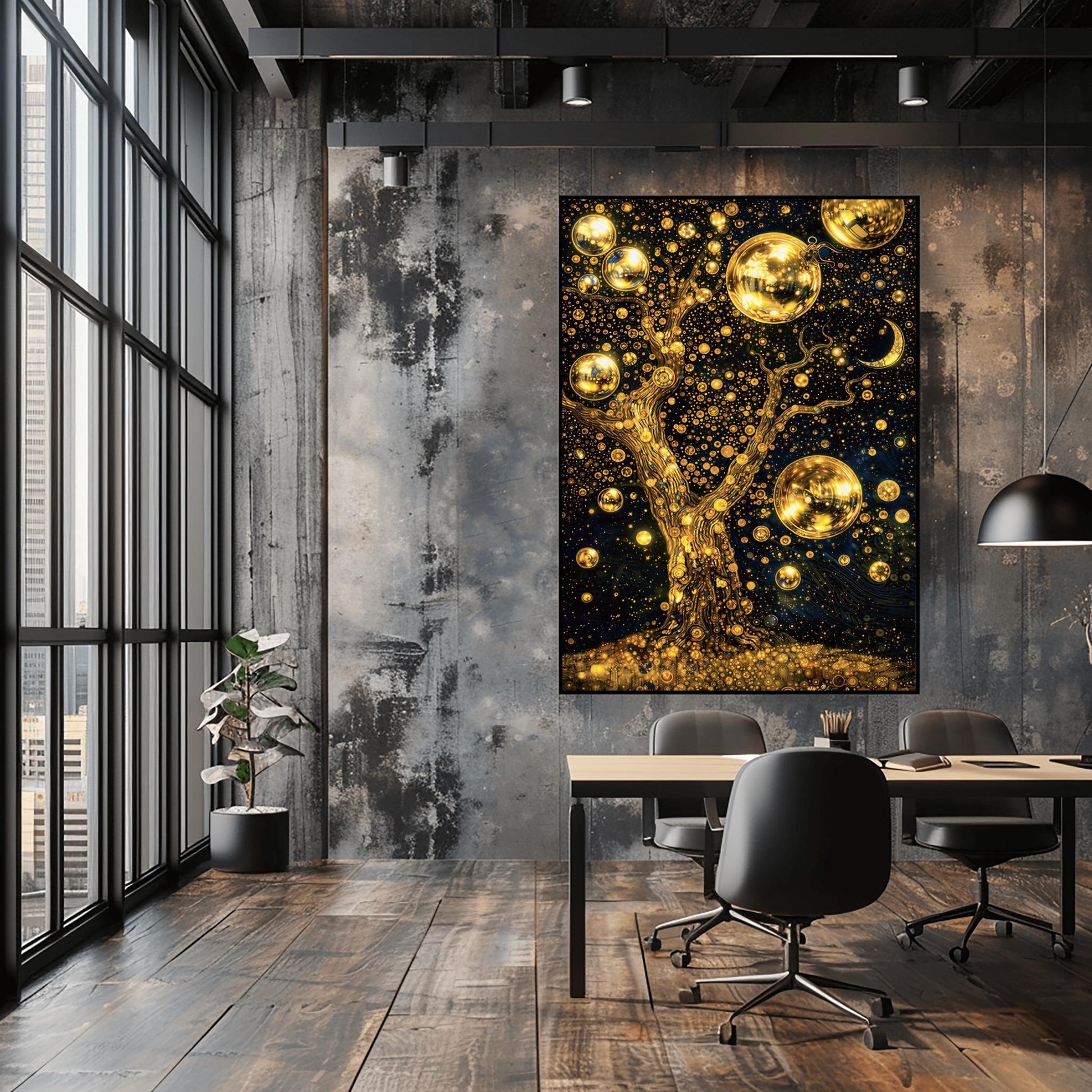 Gustav Klimt Inspired Celestial Tree Art ‚Äì Golden Night Sky Print (view 4)