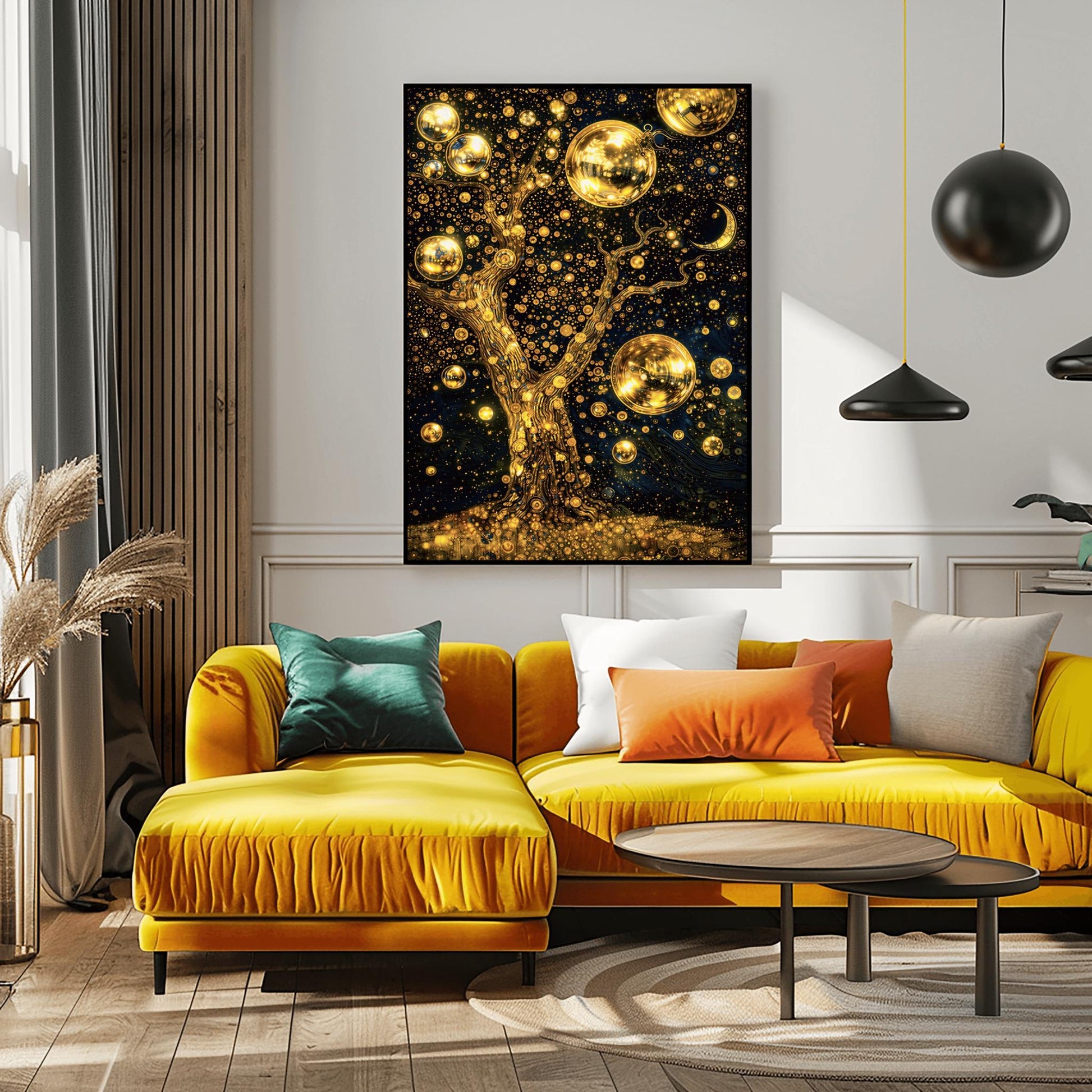 Gustav Klimt Inspired Celestial Tree Art ‚Äì Golden Night Sky Print (view 5)