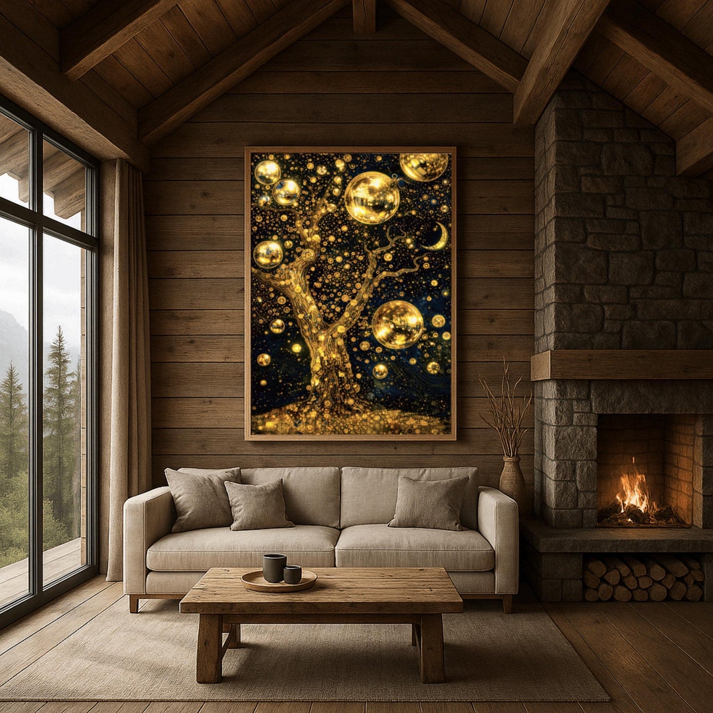 Gustav Klimt Inspired Celestial Tree Art ‚Äì Golden Night Sky Print (view 6)