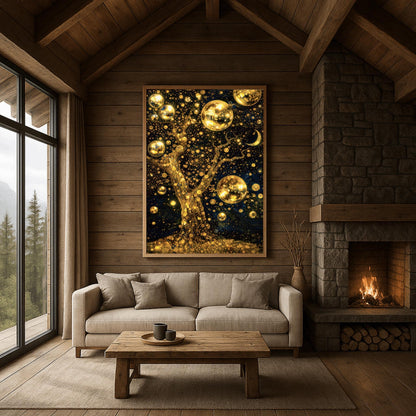 Gustav Klimt Inspired Celestial Tree Art ‚Äì Golden Night Sky Print (view 6)