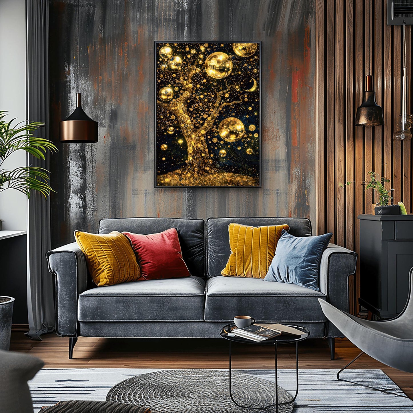 Gustav Klimt Inspired Celestial Tree Art ‚Äì Golden Night Sky Print (view 7)