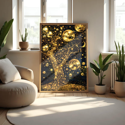 Gustav Klimt Inspired Celestial Tree Art ‚Äì Golden Night Sky Print (view 8)