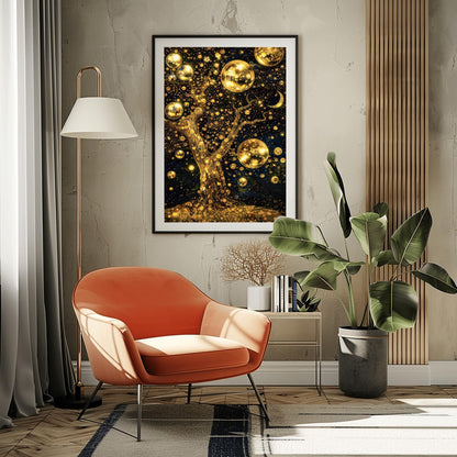 Gustav Klimt Inspired Celestial Tree Art ‚Äì Golden Night Sky Print (view 9)